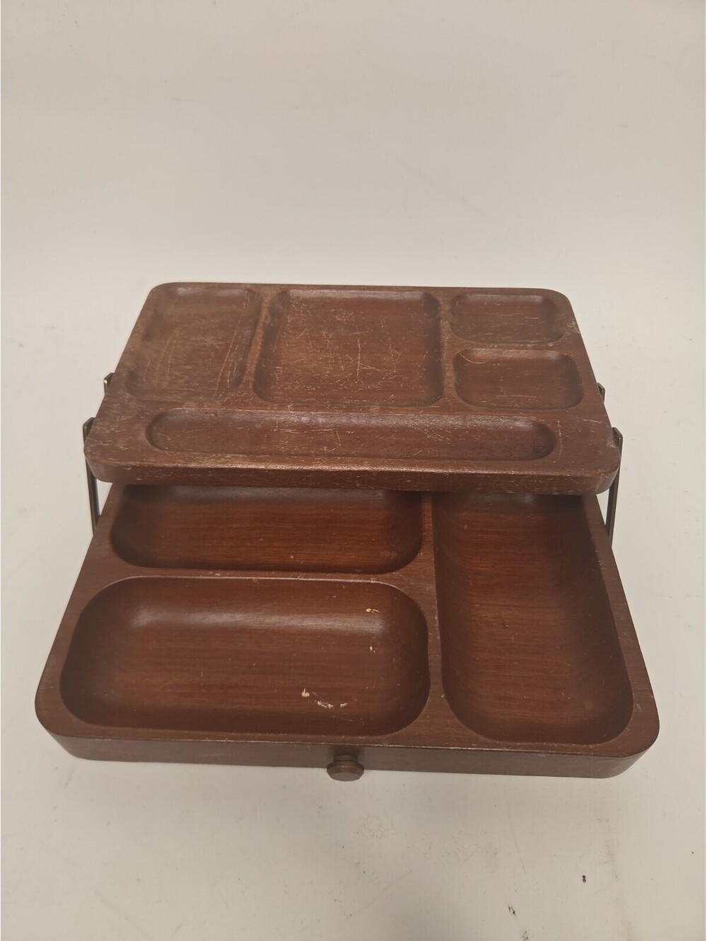 Vintage Mid Century Wood Multi Tier Valet Dresser Organizer Tray Jewelry Box